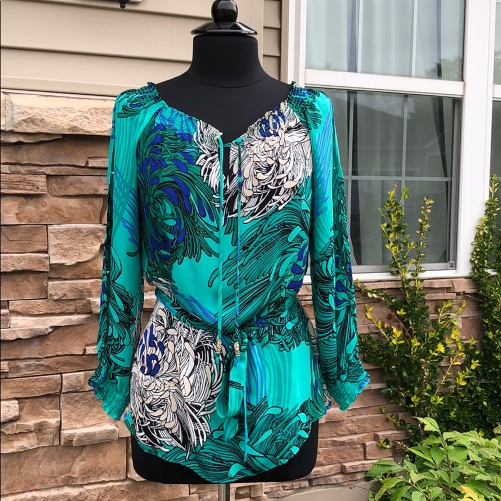 White House Black Market Split Sleeve Silk Large